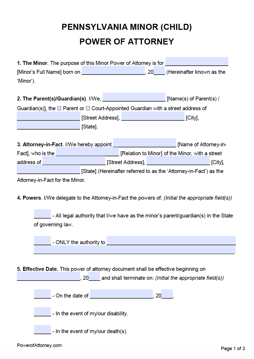 pa power of attorney form
