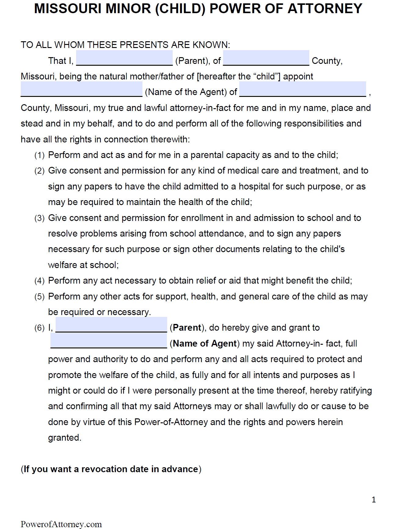 free printable durable power of attorney form missouri free printable durable power of attorney form missouri