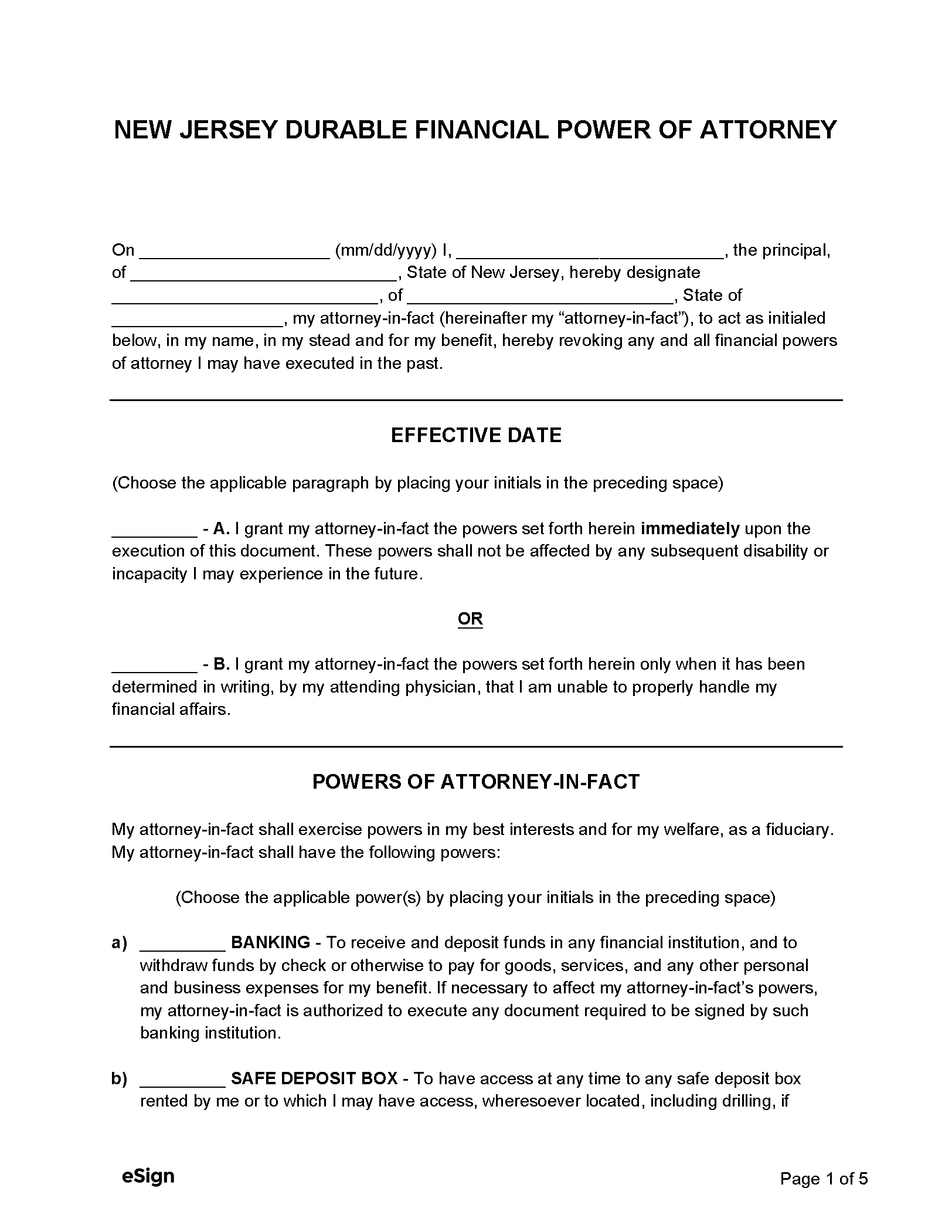 Free New Jersey Power Of Attorney Forms 10 PDF Word