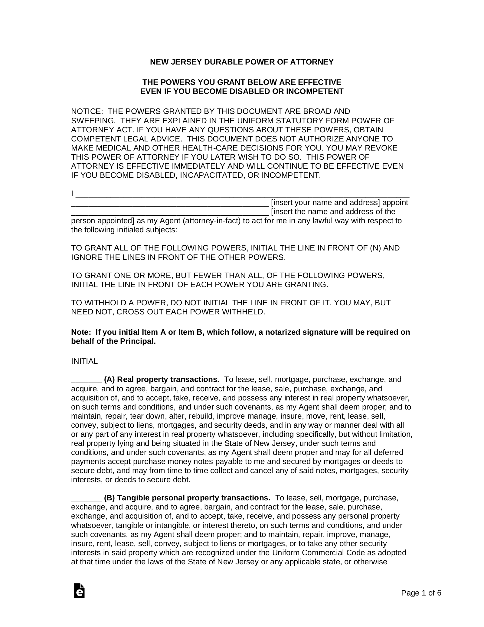 Free New Jersey Power Of Attorney Forms 9 Types PDF Word EForms