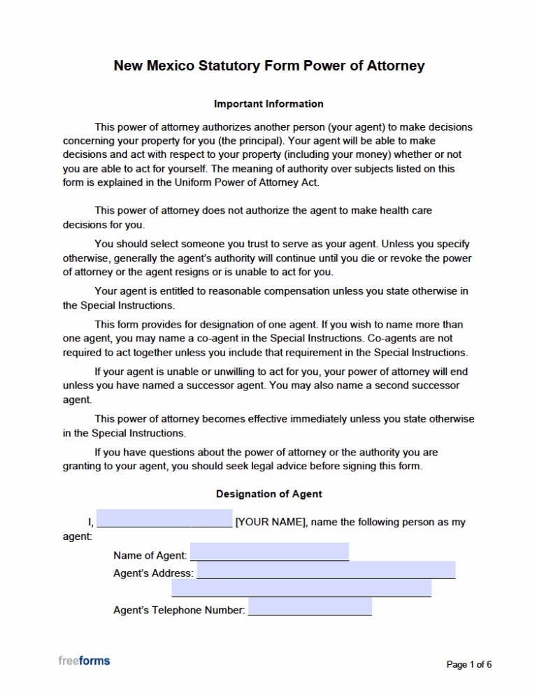 Free New Mexico Durable Financial Power Of Attorney Form PDF Word