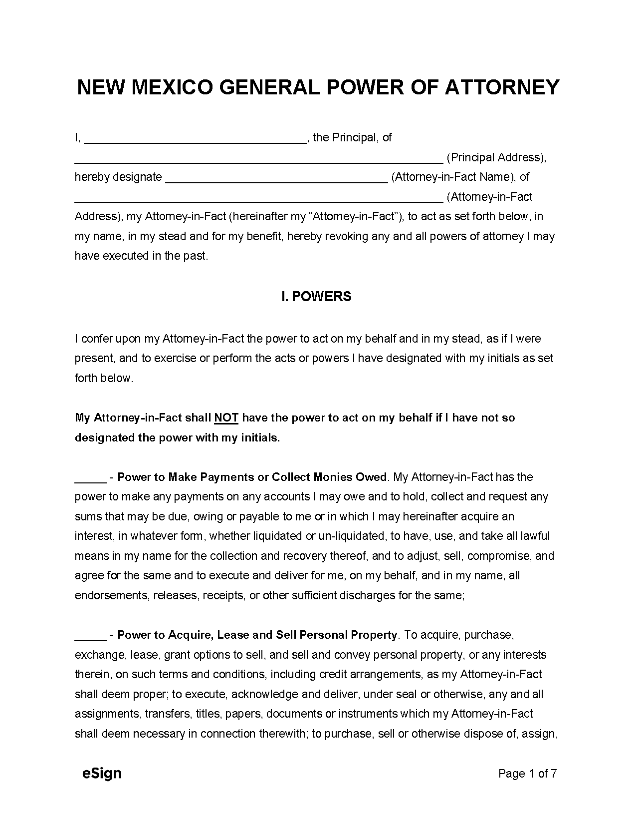 Free New Mexico General Power Of Attorney Form PDF Word