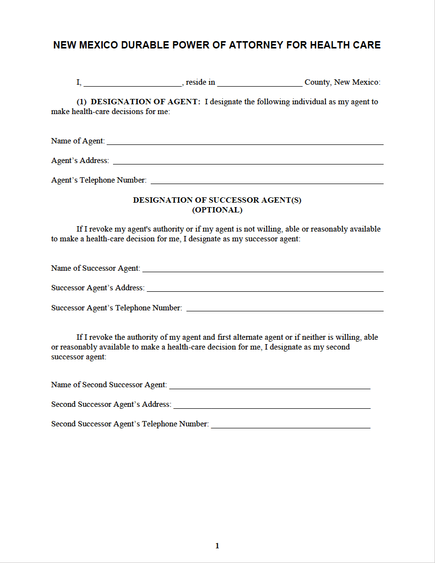 Free New Mexico Medical Power Of Attorney Form PDF WORD