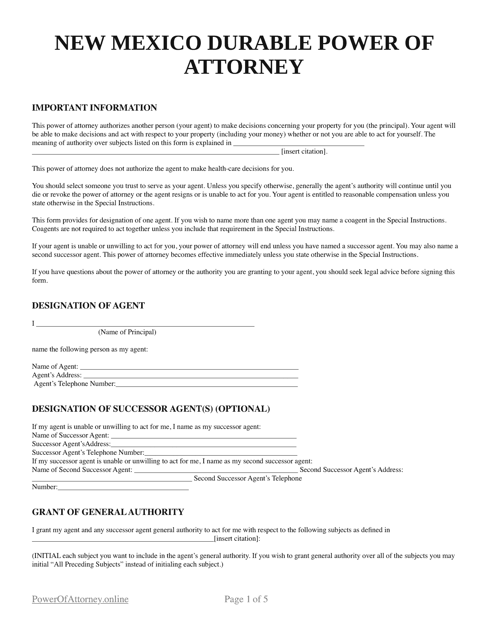 Free New Mexico NM Power Of Attorney Forms Templates PDF