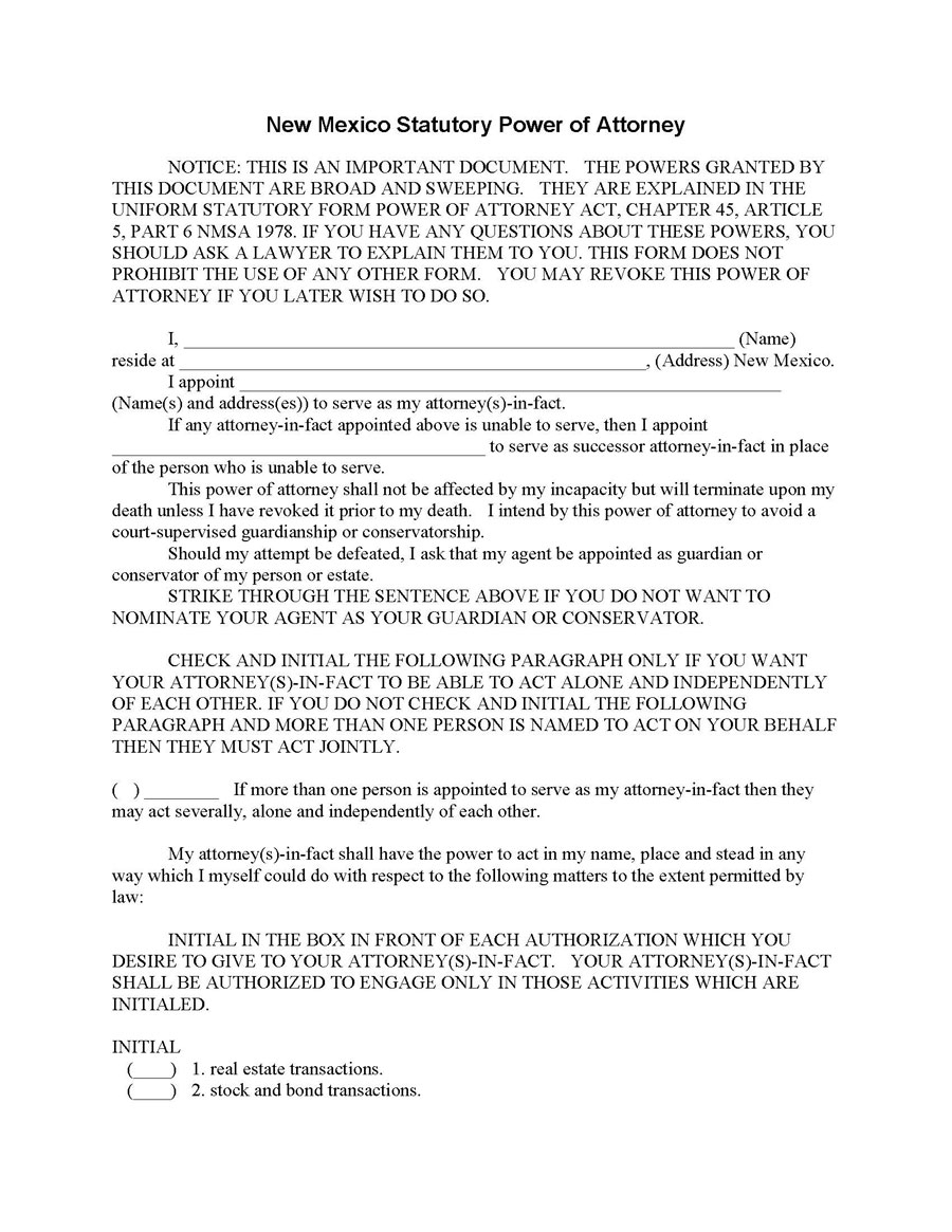 free printable power of attorney form new mexico