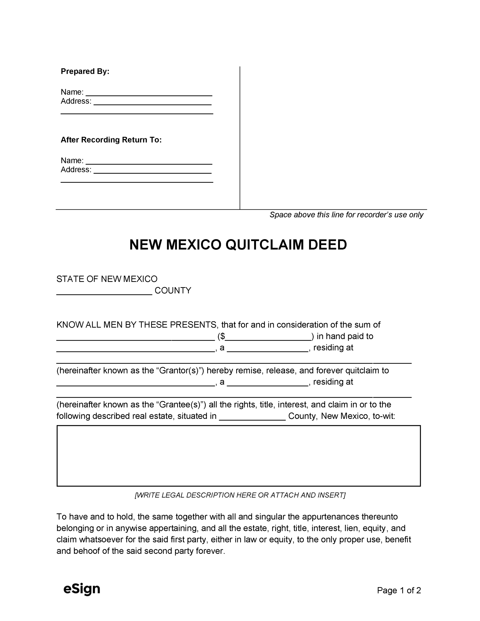 Free New Mexico Quitclaim Deed Form PDF Word Free New Mexico Quitclaim Deed Form PDF Word