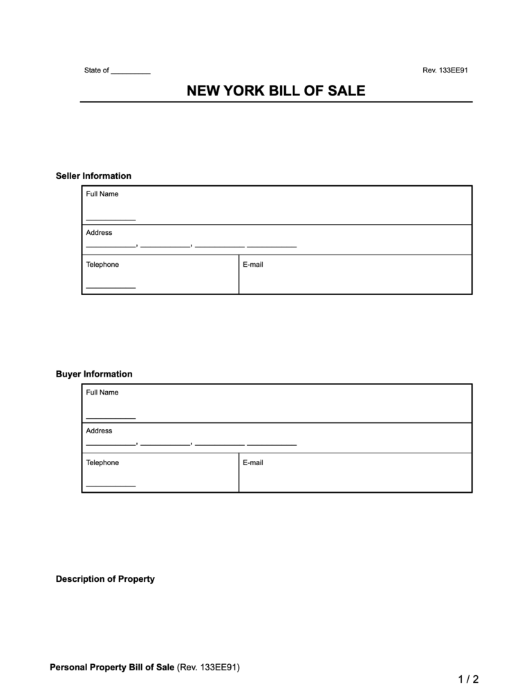 Free New York Bill Of Sale Forms PDF Word