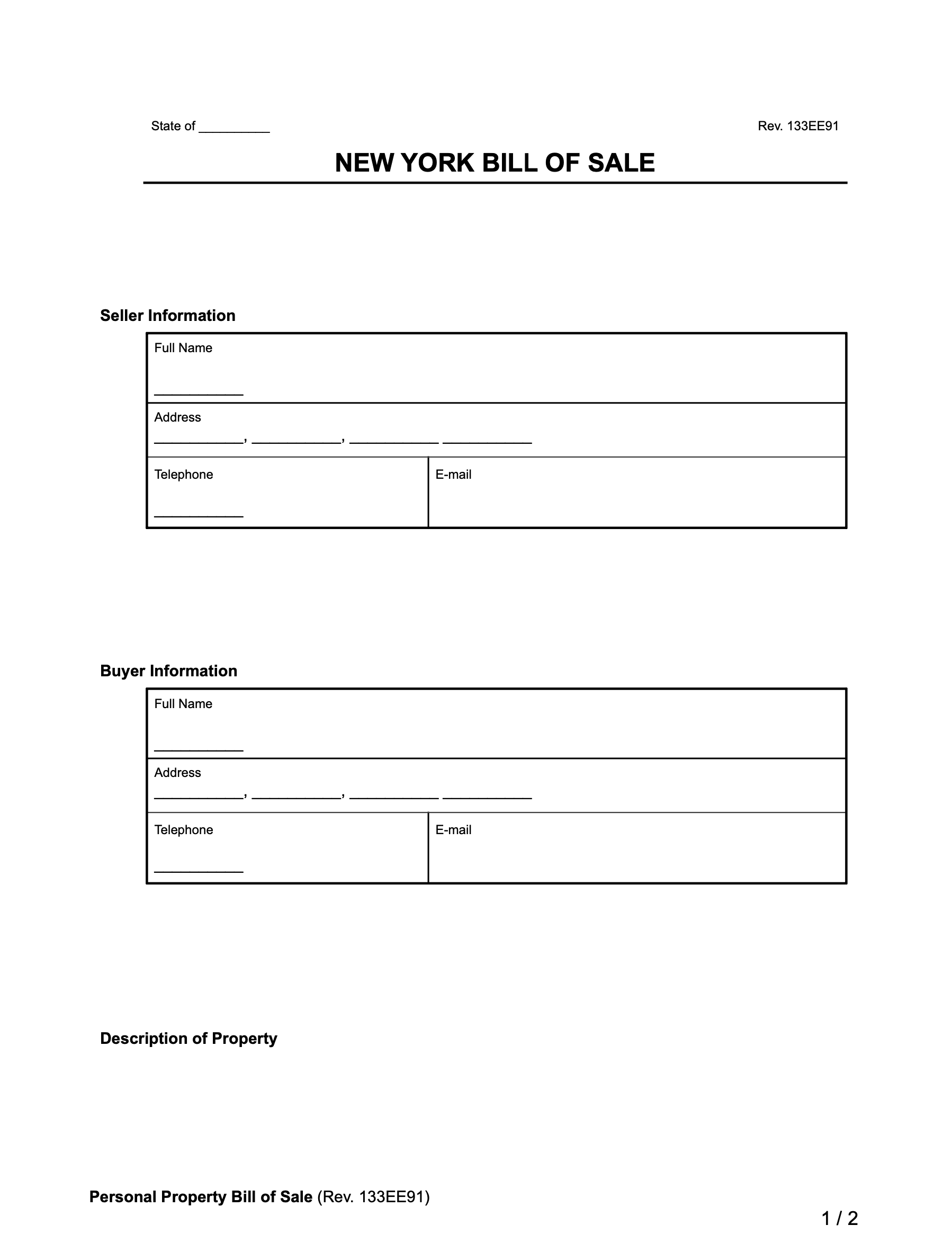 Free New York Bill Of Sale Forms PDF Word Free New York Bill Of Sale Forms PDF Word