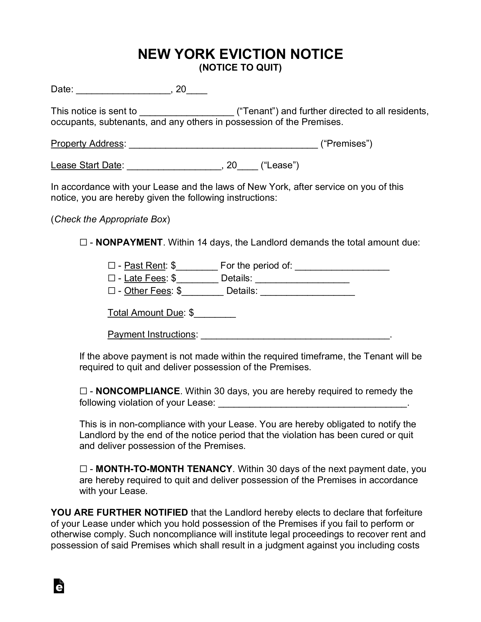 Free New York Eviction Notice Forms 3 PDF Word EForms