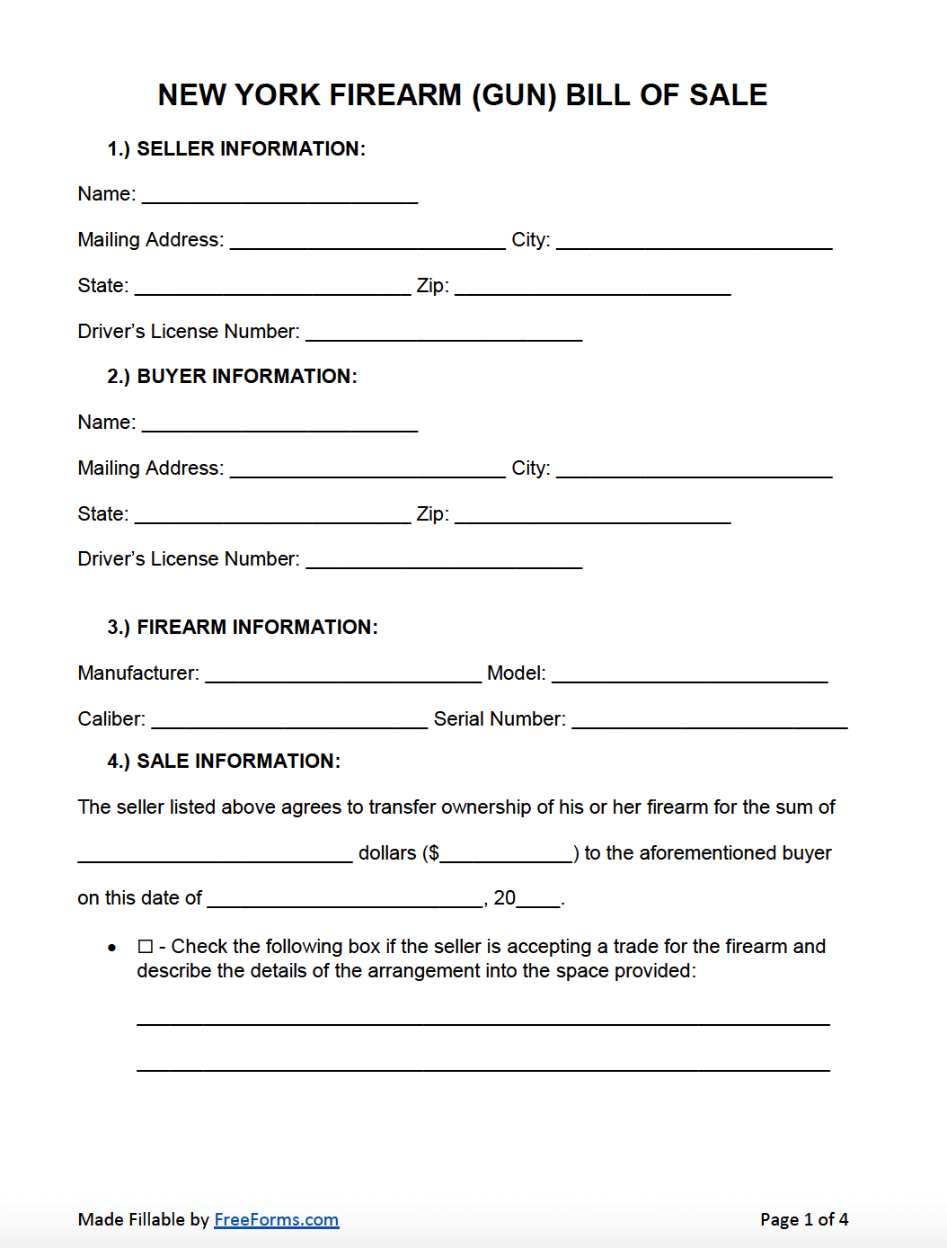 Free New York Firearm Gun Bill Of Sale Form PDF Word Free New York Firearm Gun Bill Of Sale Form PDF Word