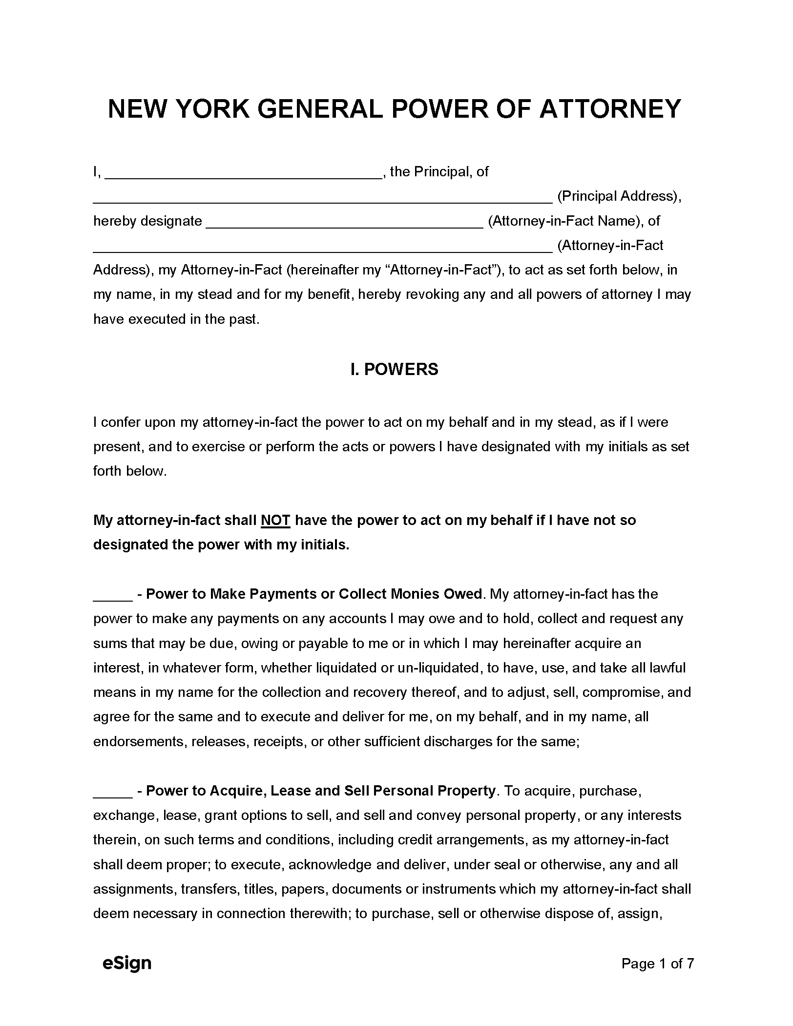 Free New York General Power Of Attorney Form PDF Word Free New York General Power Of Attorney Form PDF Word