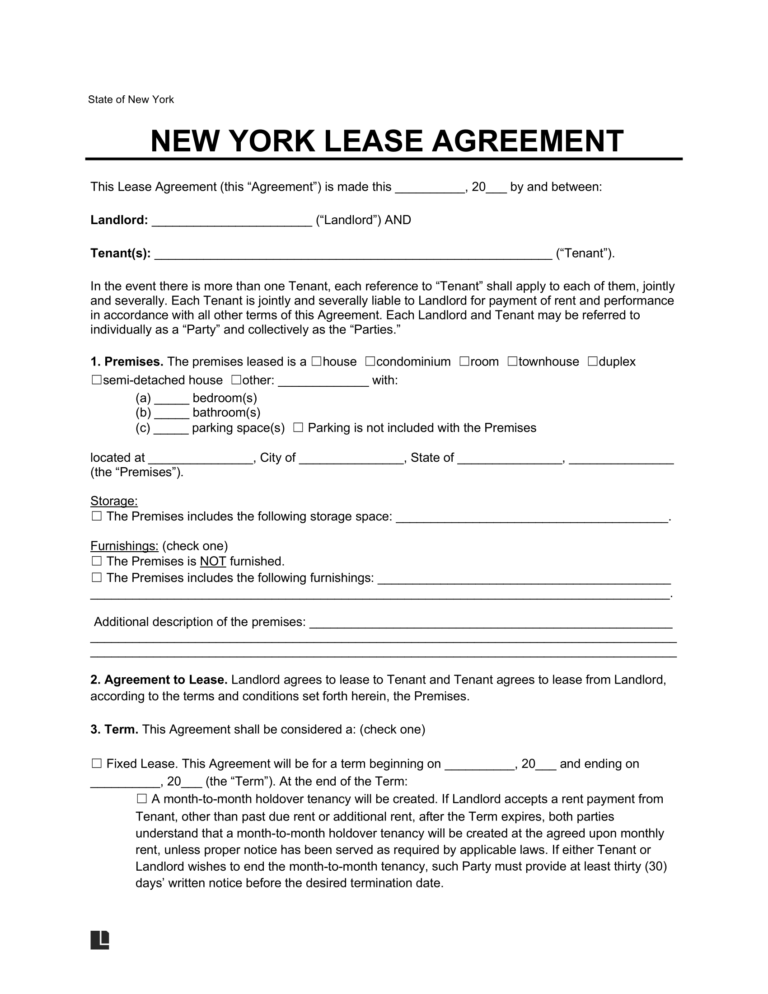 Free New York Lease Agreement Templates 6 PDF Word