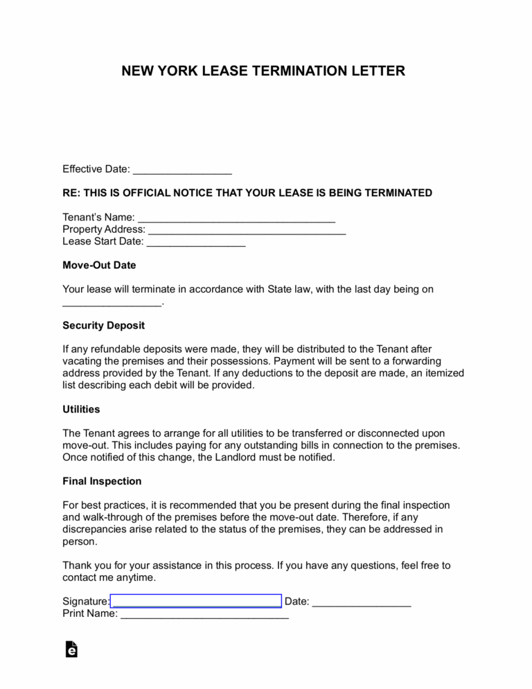 Free New York Lease Termination Letter Form PDF Word EForms