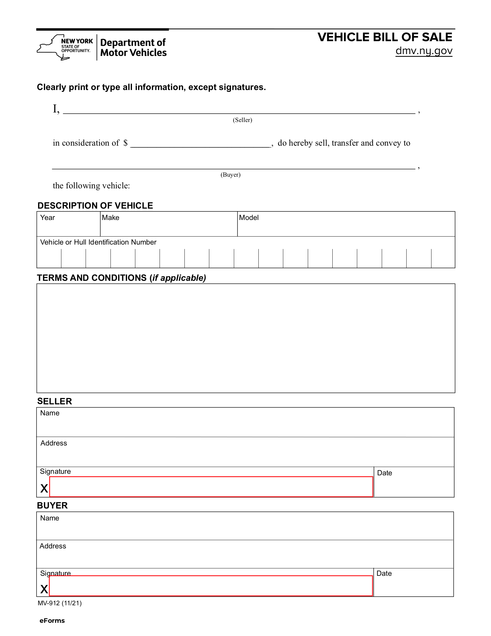 Free New York Motor Vehicle Bill Of Sale Form MV 912 PDF EForms Free New York Motor Vehicle Bill Of Sale Form MV 912 PDF EForms