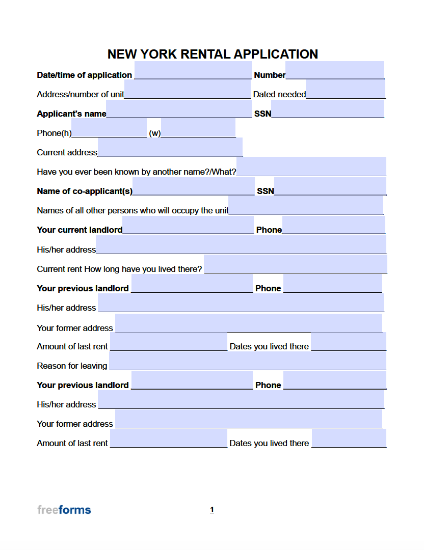 Free New York Rental Application Form PDF Free New York Rental Application Form PDF