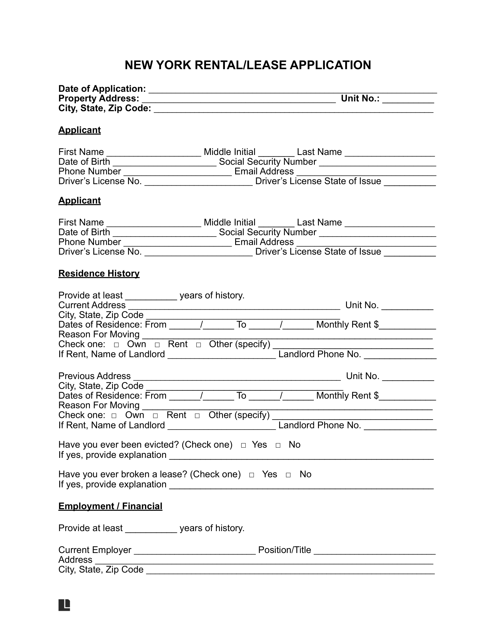 Free New York Rental Application Form PDF Word Free New York Rental Application Form PDF Word