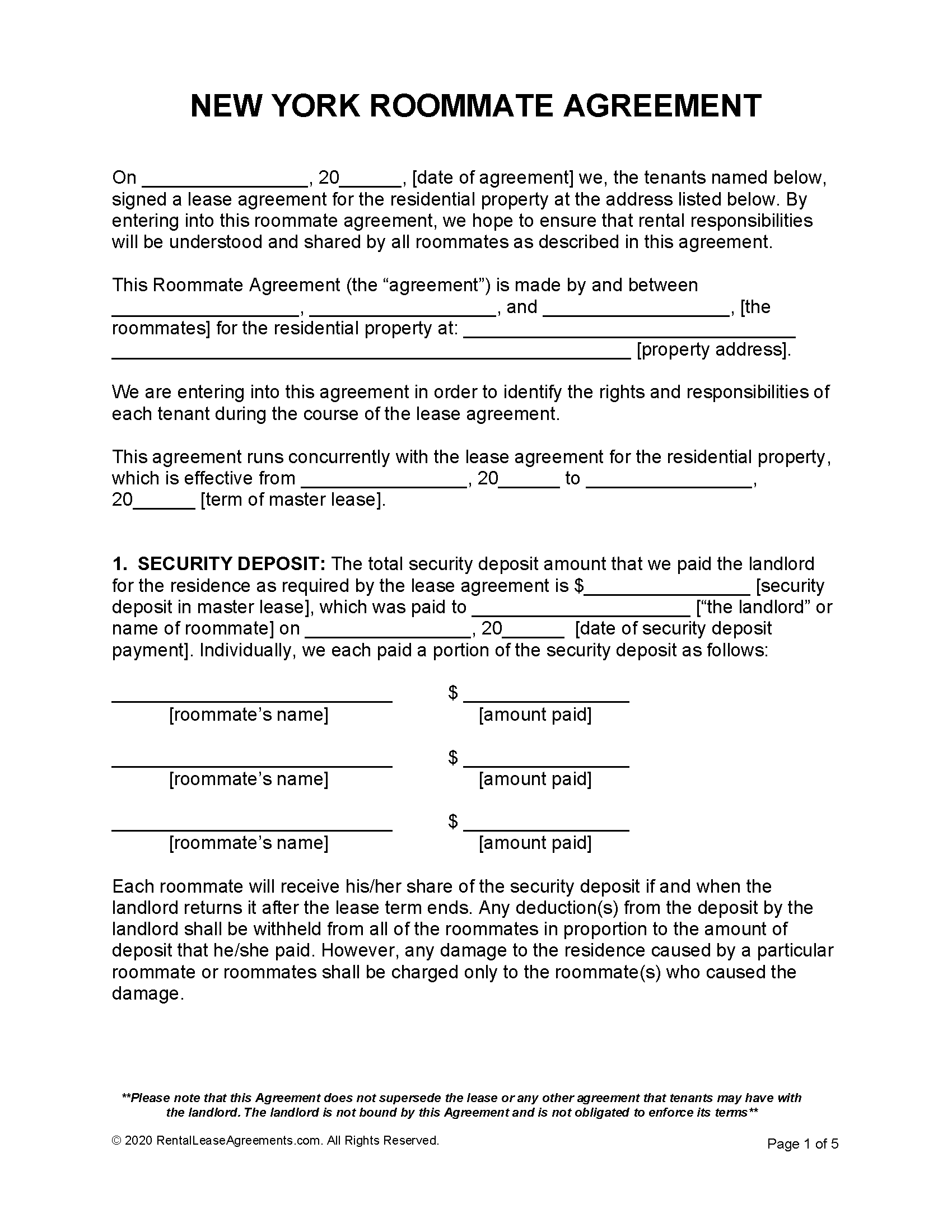 Free New York Rental Lease Agreements 6 Types PDF MS Word