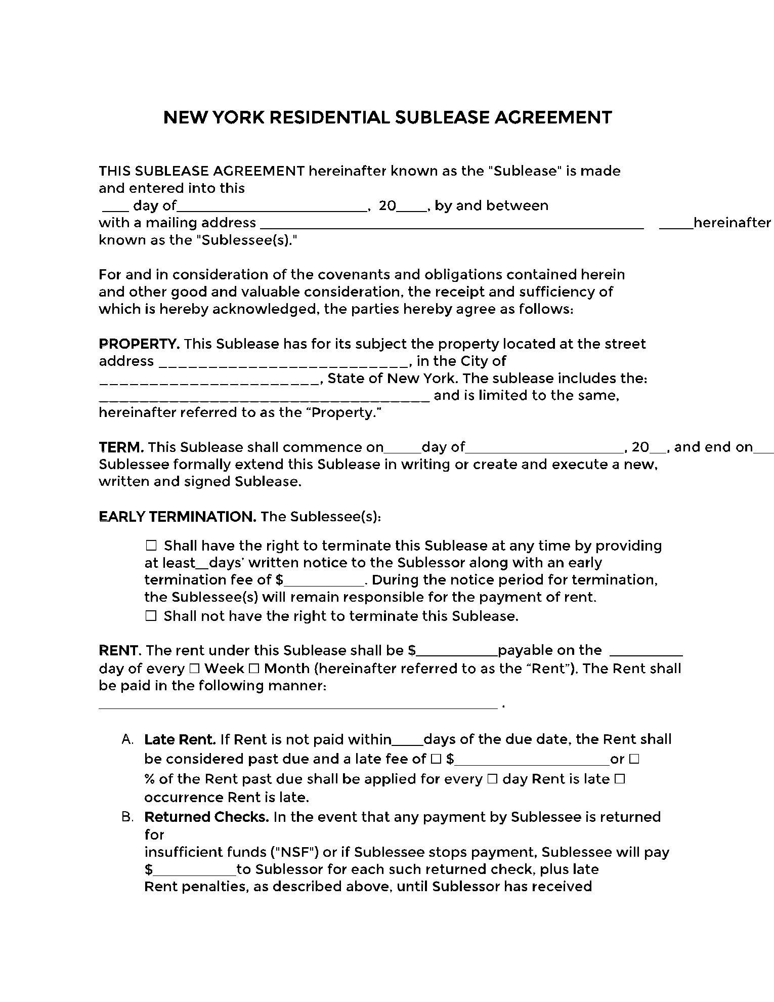 Free New York Residential Lease Agreement PDF Sample 
