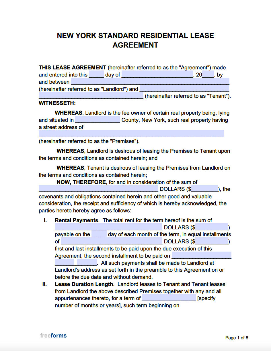 Free New York Standard Residential Lease Agreement Template PDF Word Free New York Standard Residential Lease Agreement Template PDF Word