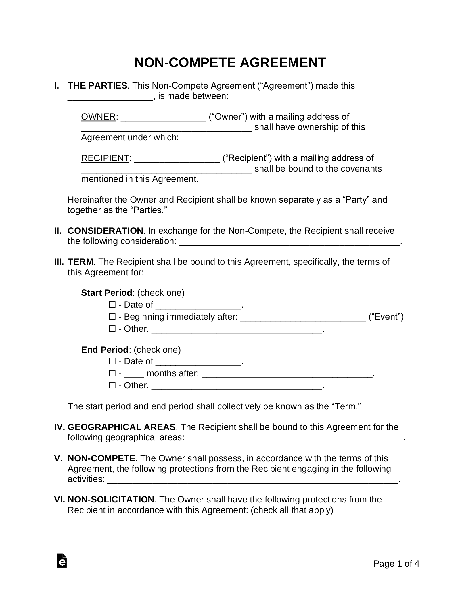 Free Non Compete Agreement Template PDF Word EForms Free Non Compete Agreement Template PDF Word EForms