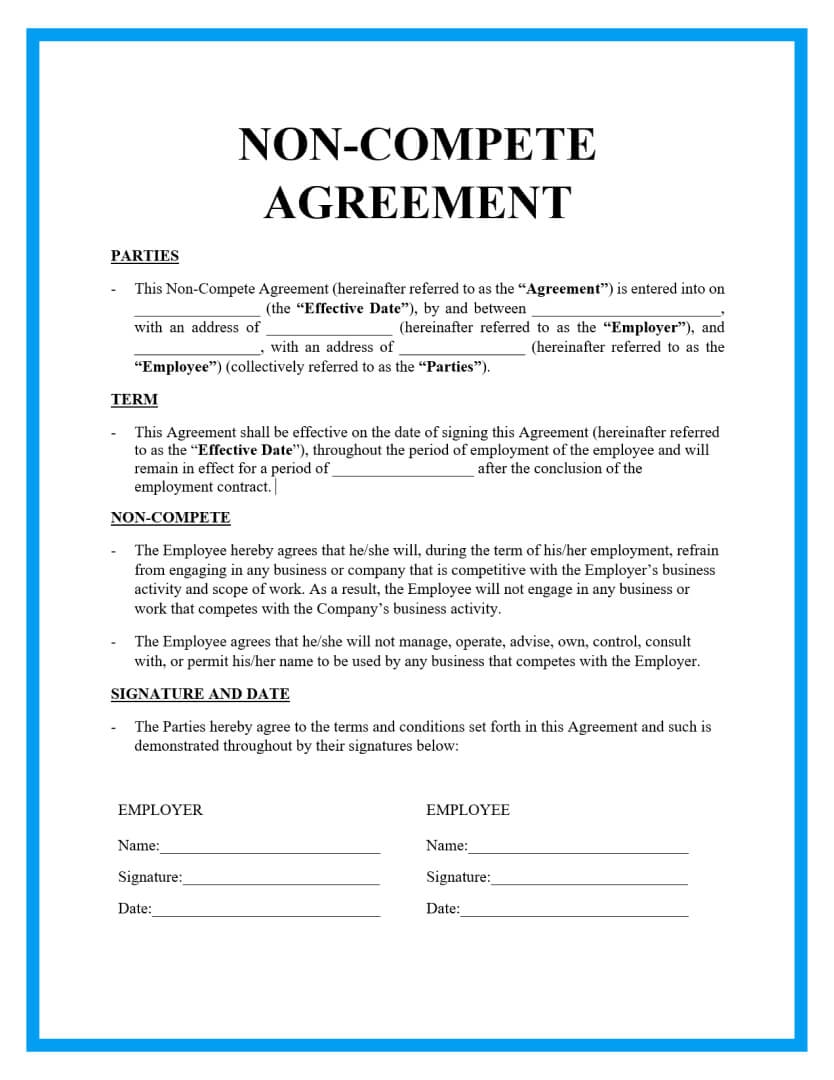 Free Non Compete Agreement Template Free Non Compete Agreement Template