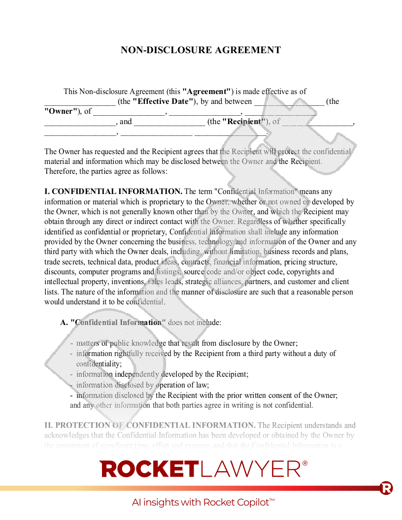 Free Non Disclosure Agreement NDA Make Sign Rocket Lawyer