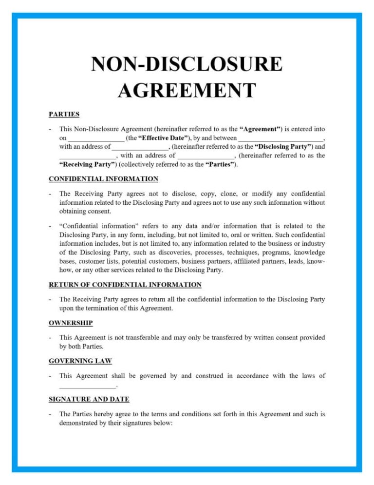 Free Non Disclosure Agreement Template Document