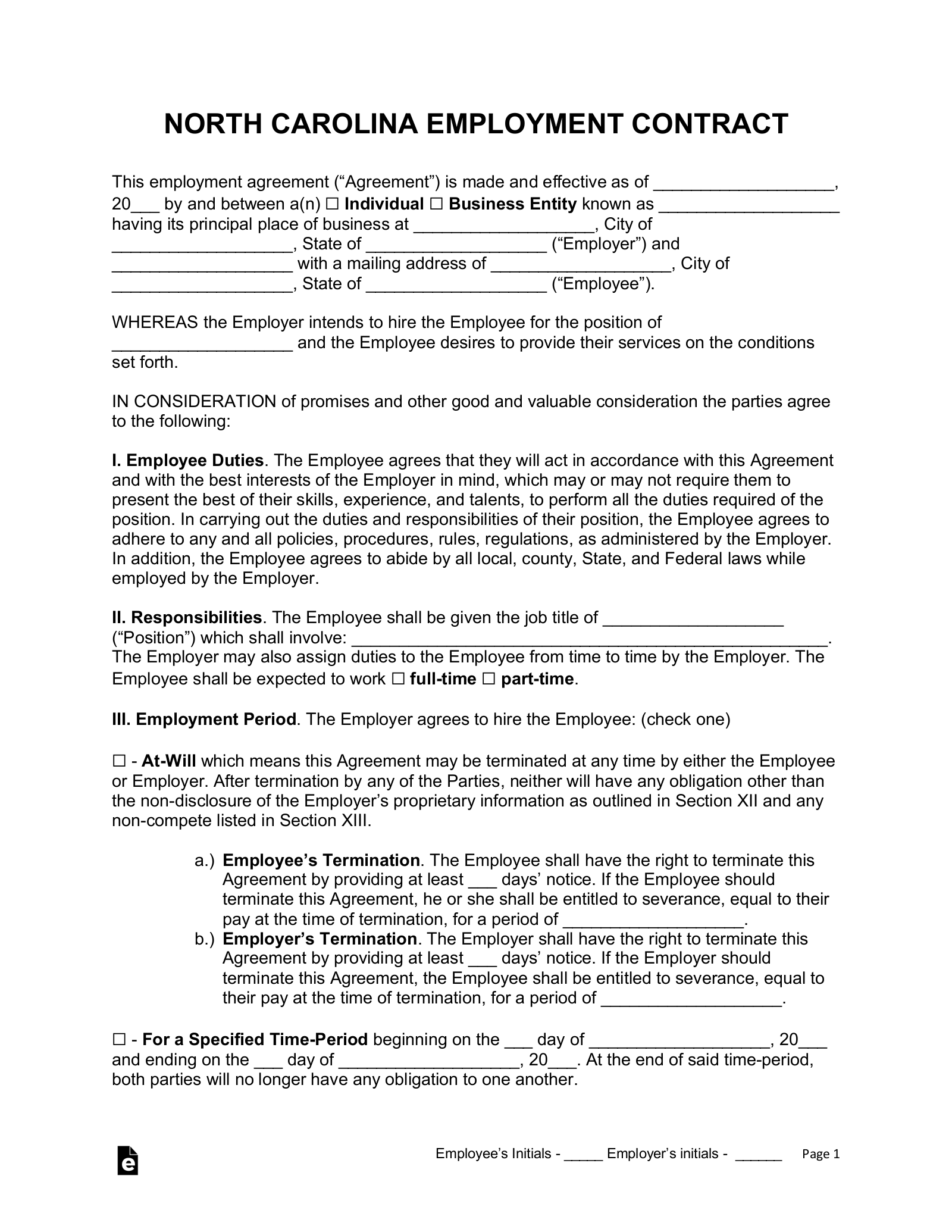 Free North Carolina Employment Contract Templates 4 PDF Word EForms Free North Carolina Employment Contract Templates 4 PDF Word EForms
