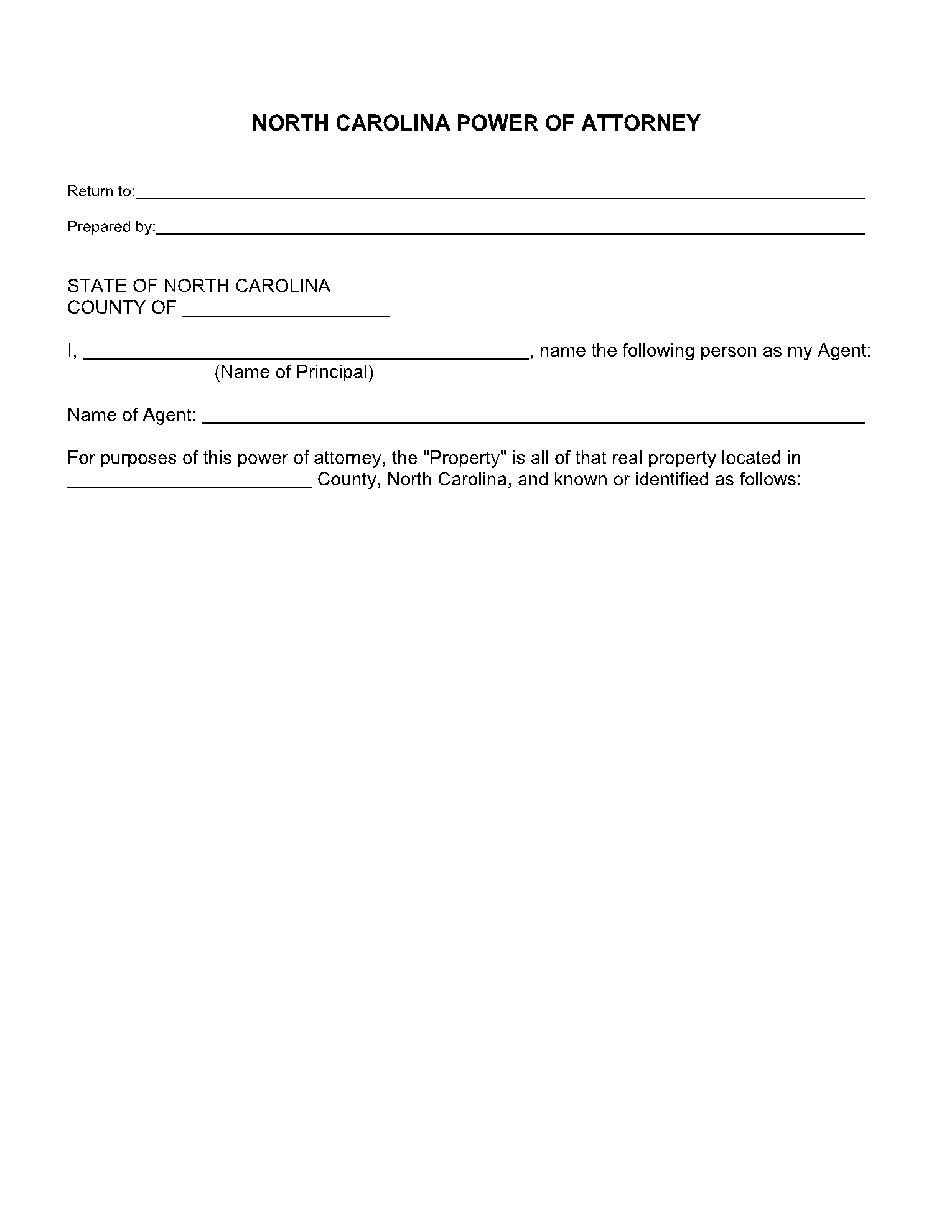 free printable power of attorney form nc