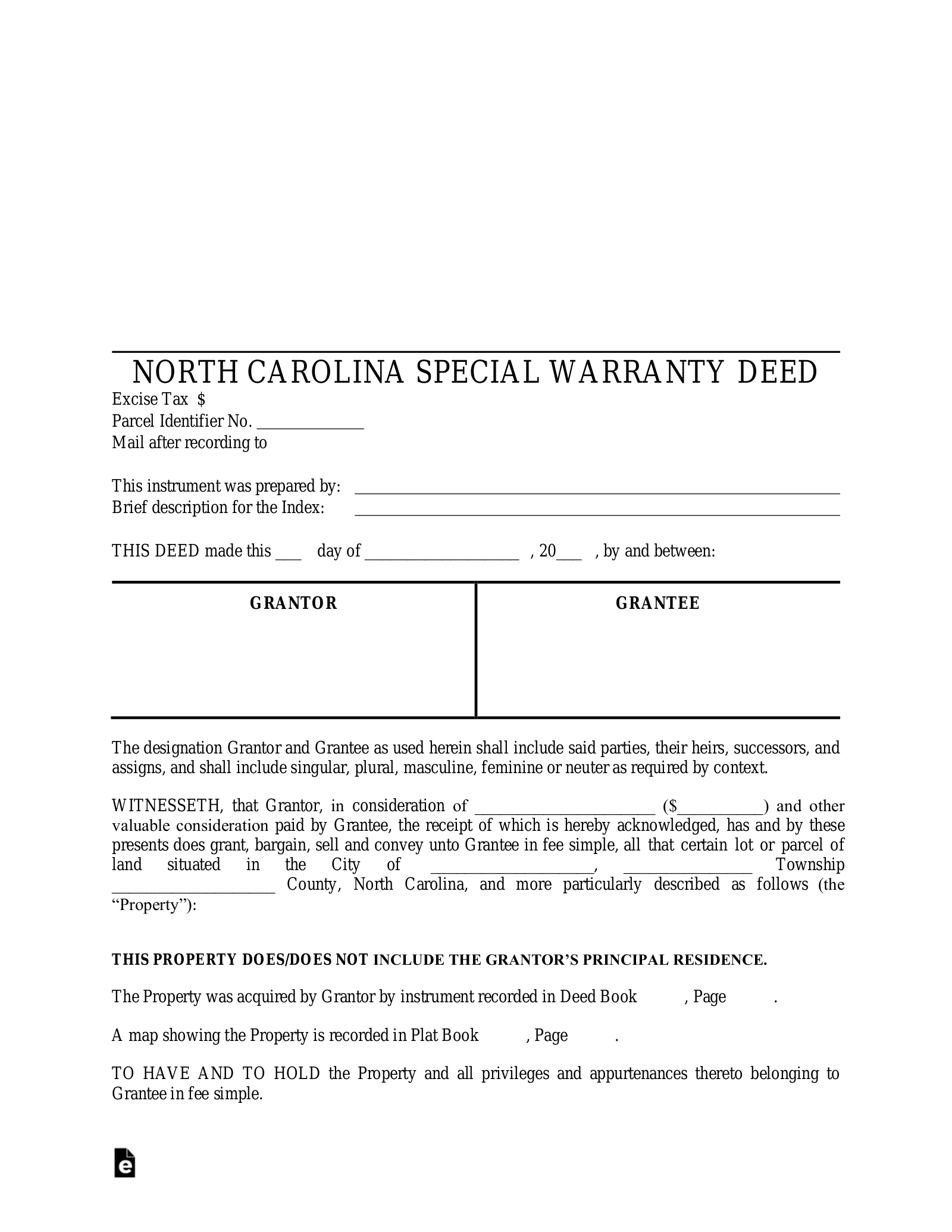 Free North Carolina Special Warranty Deed Form PDF EForms Free North Carolina Special Warranty Deed Form PDF EForms
