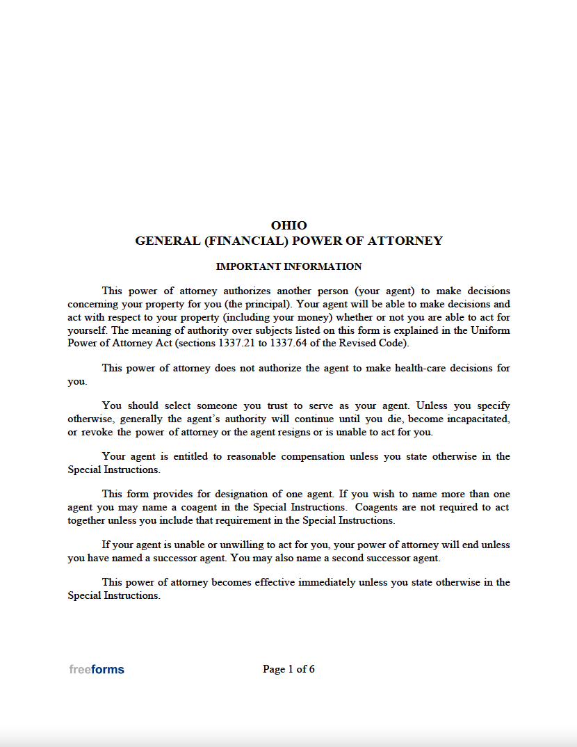 Free Ohio General Financial Power Of Attorney Form PDF Free Ohio General Financial Power Of Attorney Form PDF