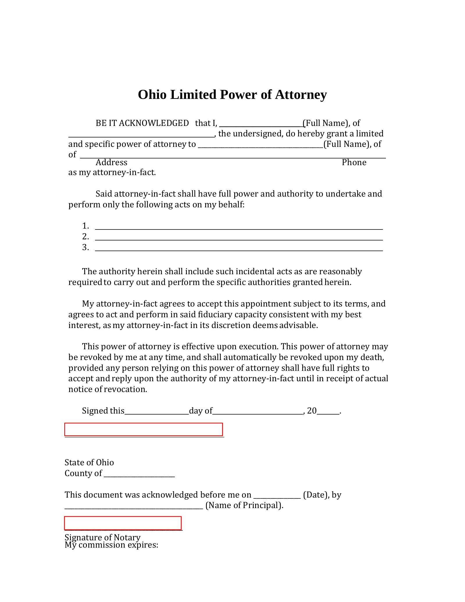 Free Ohio Limited Power Of Attorney Form PDF Word EForms Free Ohio Limited Power Of Attorney Form PDF Word EForms