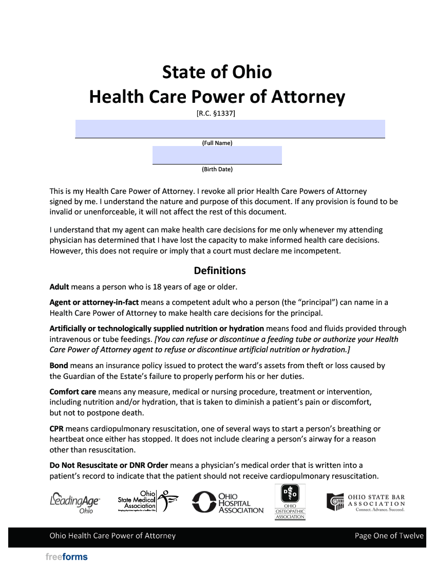 Free Ohio Medical Power Of Attorney Form PDF Free Ohio Medical Power Of Attorney Form PDF