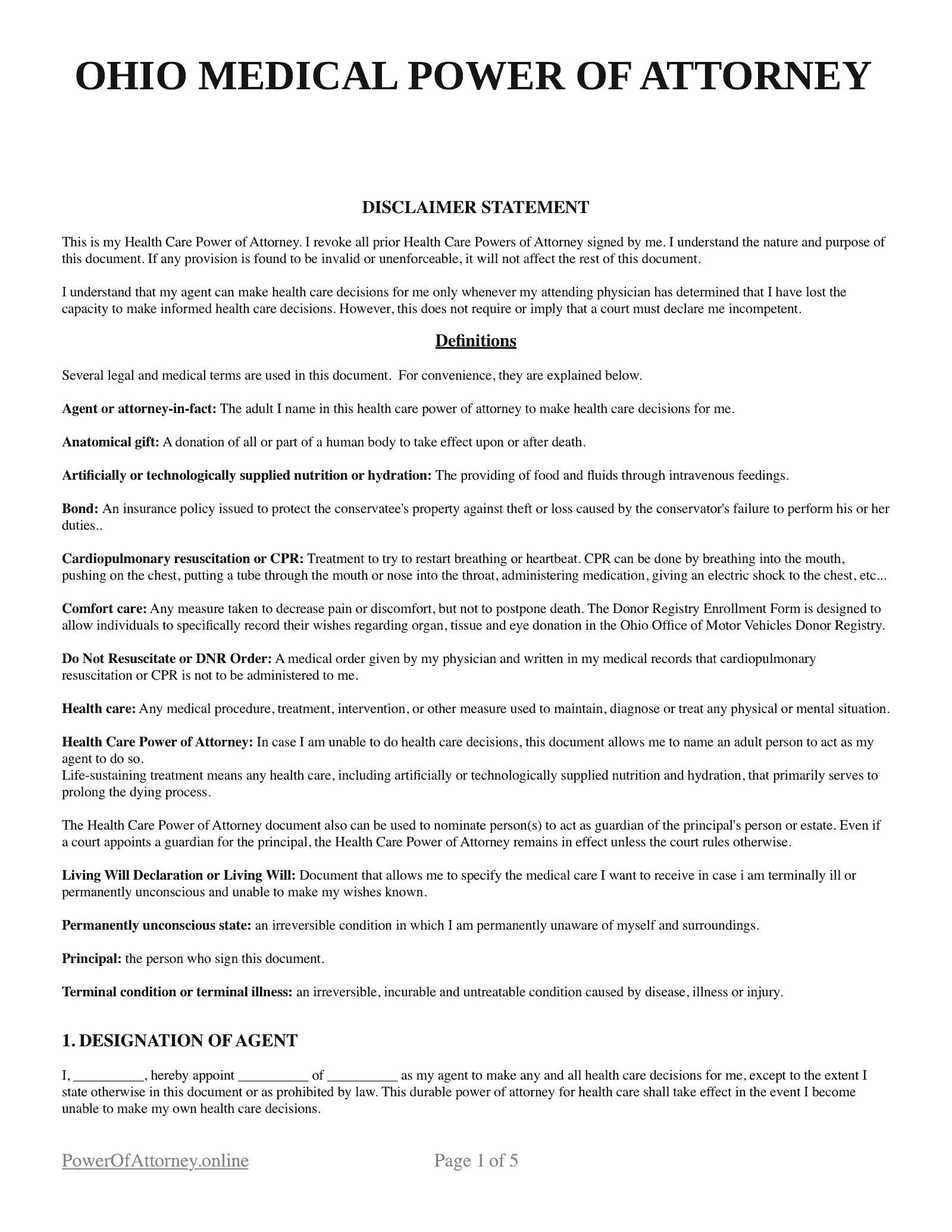 Free Ohio OH Medical Power Of Attorney Forms Templates PDF