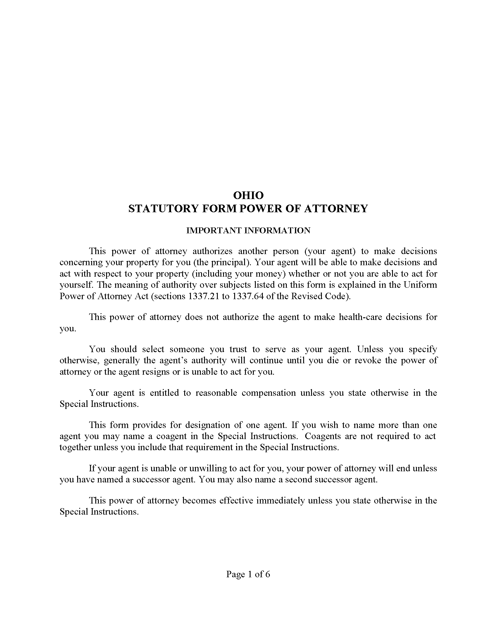 Free Ohio Power Of Attorney Forms 10 PDF Free Ohio Power Of Attorney Forms 10 PDF