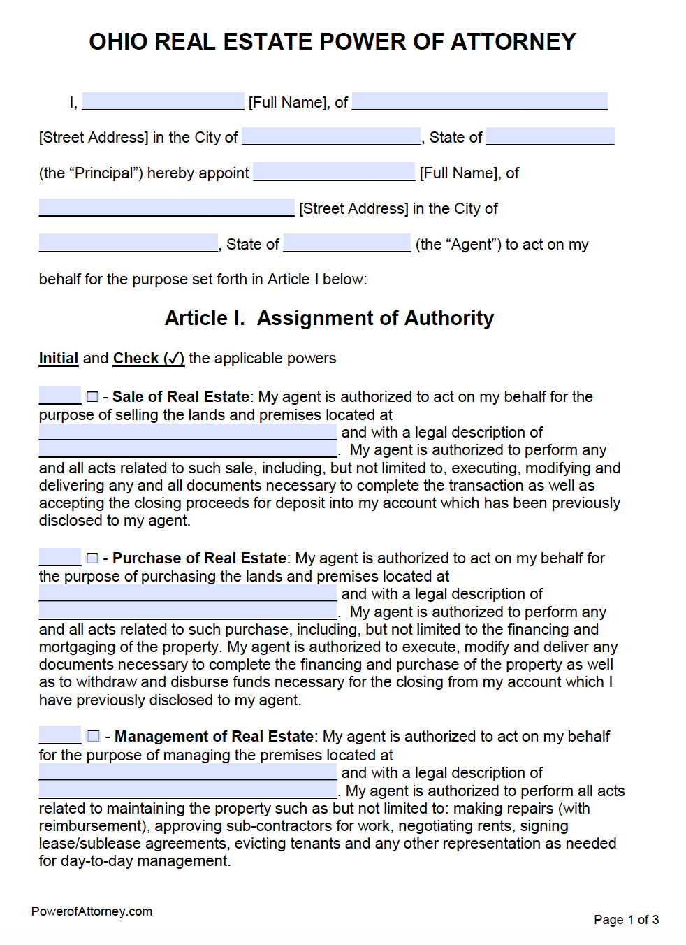financial power of attorney ohio printable form financial power of attorney ohio printable form