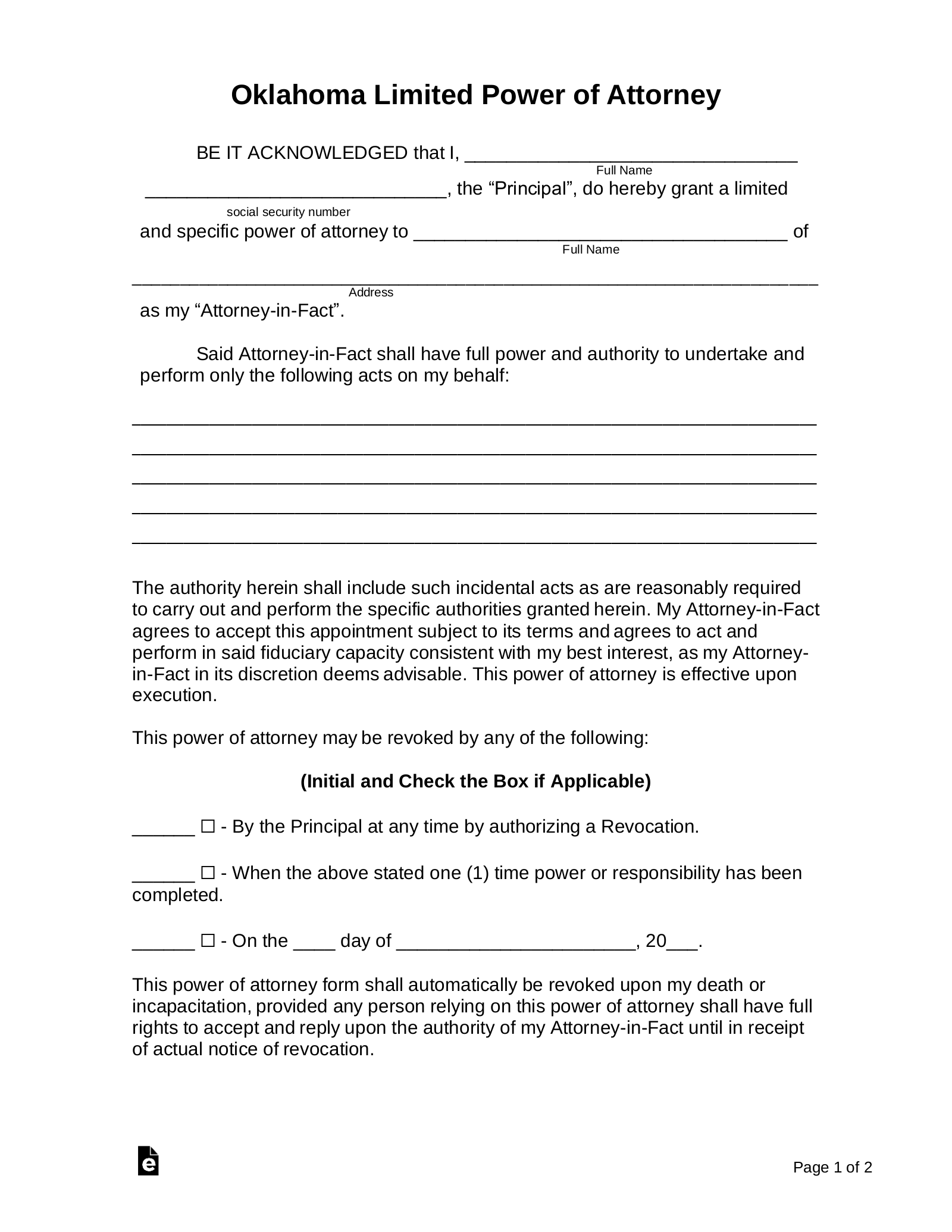 free printable durable power of attorney form for oklahoma