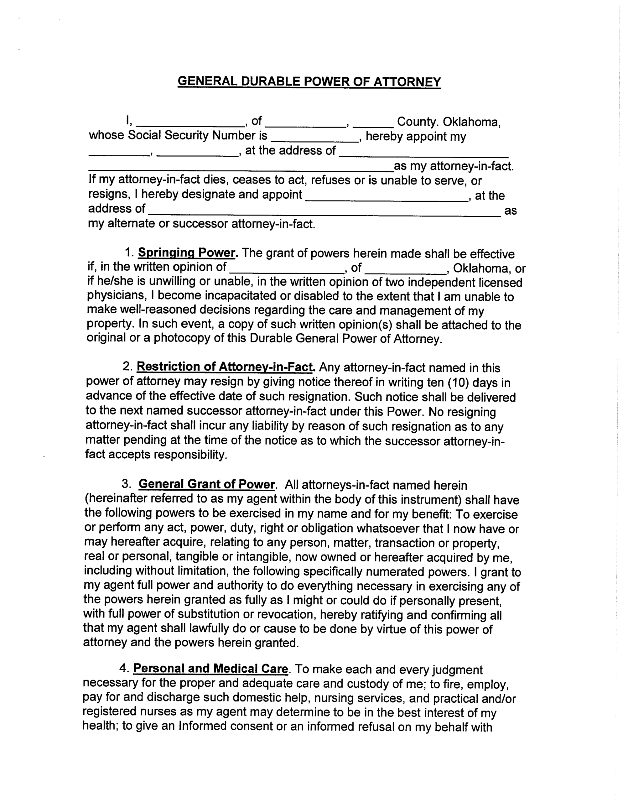 Free Oklahoma Power Of Attorney Forms 10 Types PDF Word EForms