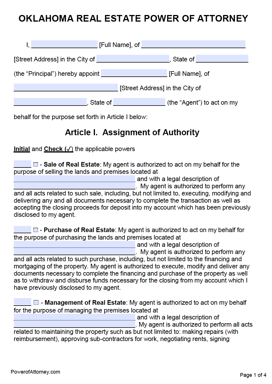 Free Oklahoma Power Of Attorney Forms PDF Templates