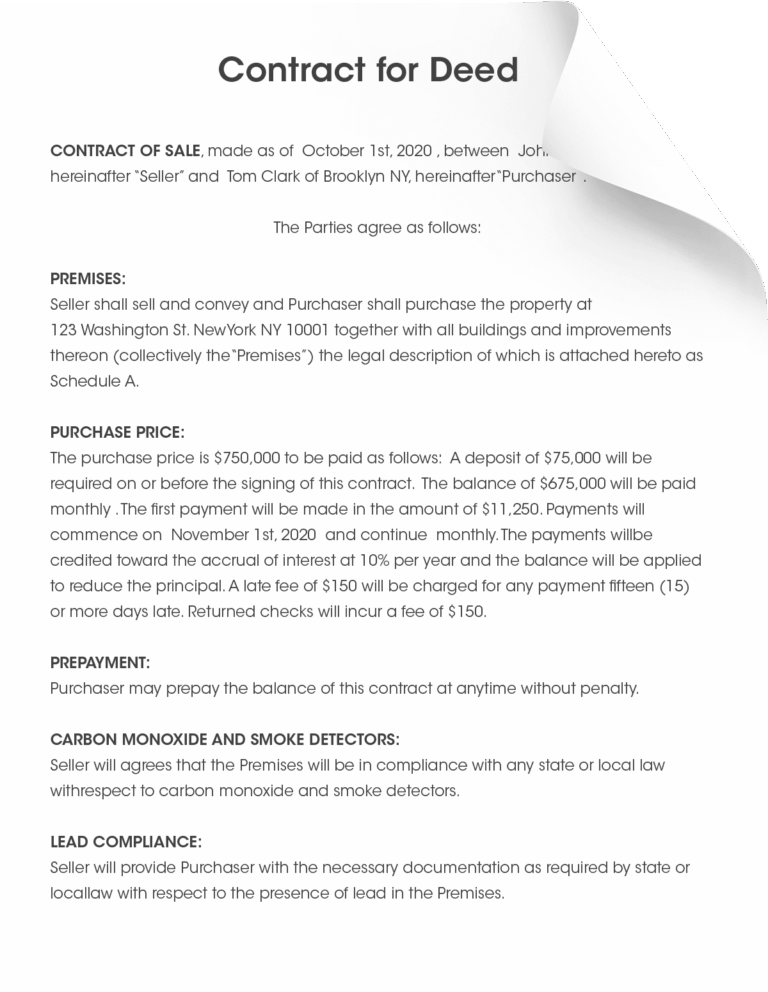 Free Online Contract For Deed Template Generator Form Pros