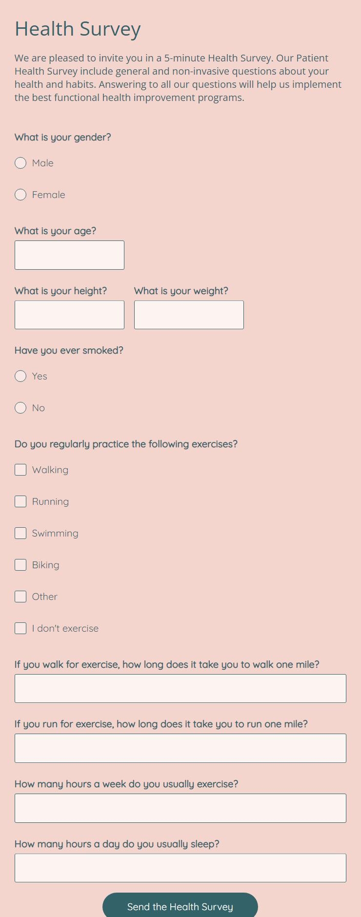 Free Online Health Survey Template 123FormBuilder
