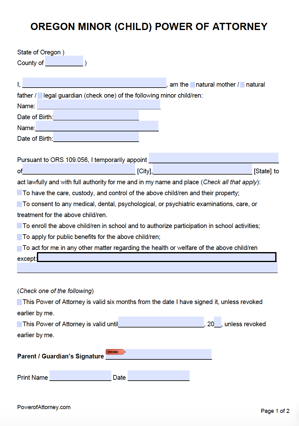 Free Oregon Power Of Attorney Forms PDF Templates
