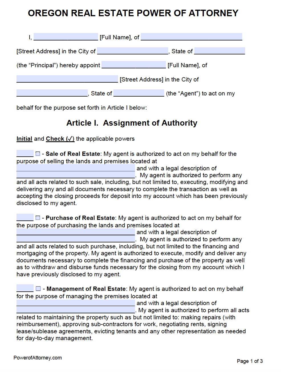 Free Oregon Power Of Attorney Forms PDF Templates