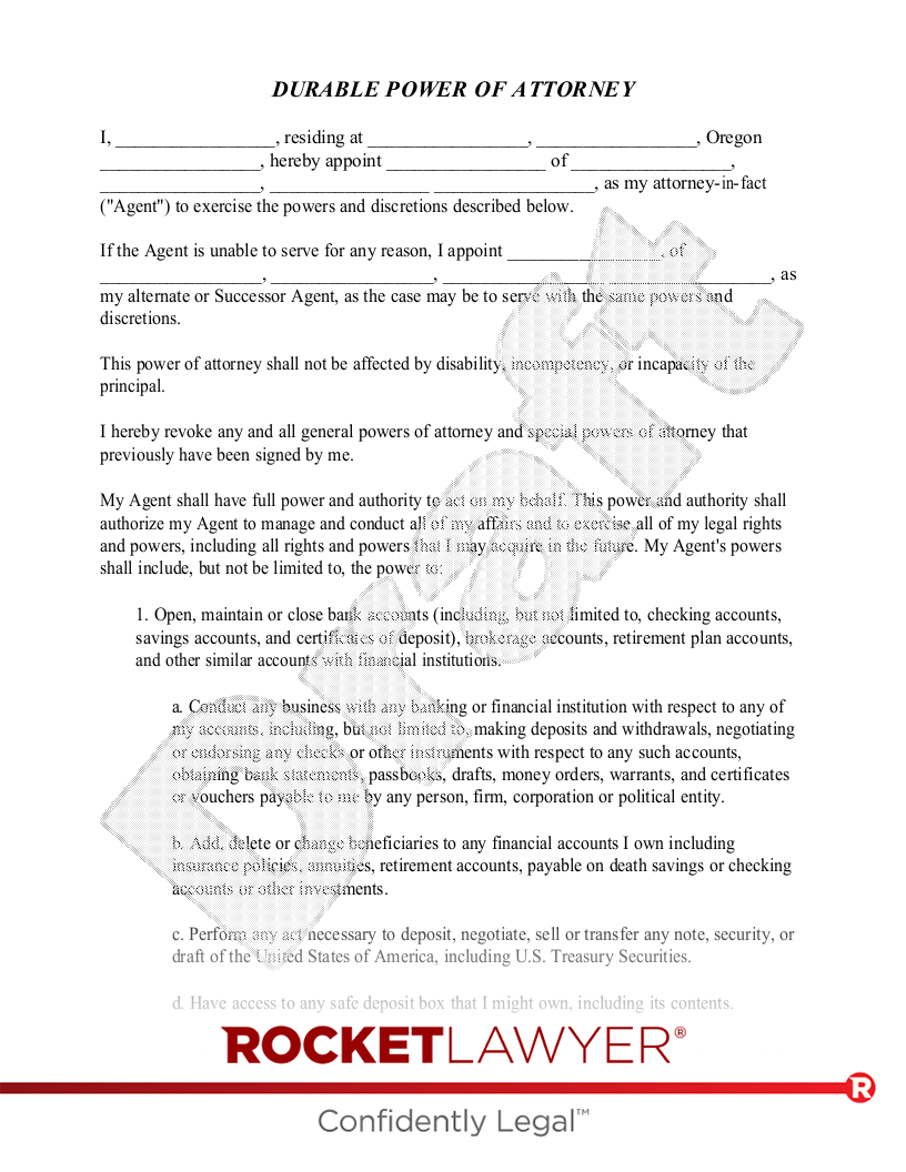 Free Oregon Power Of Attorney Template Rocket Lawyer