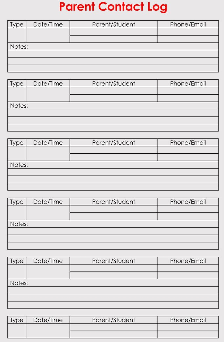 Free Parent Contact Forms Log Sheets Word PDF
