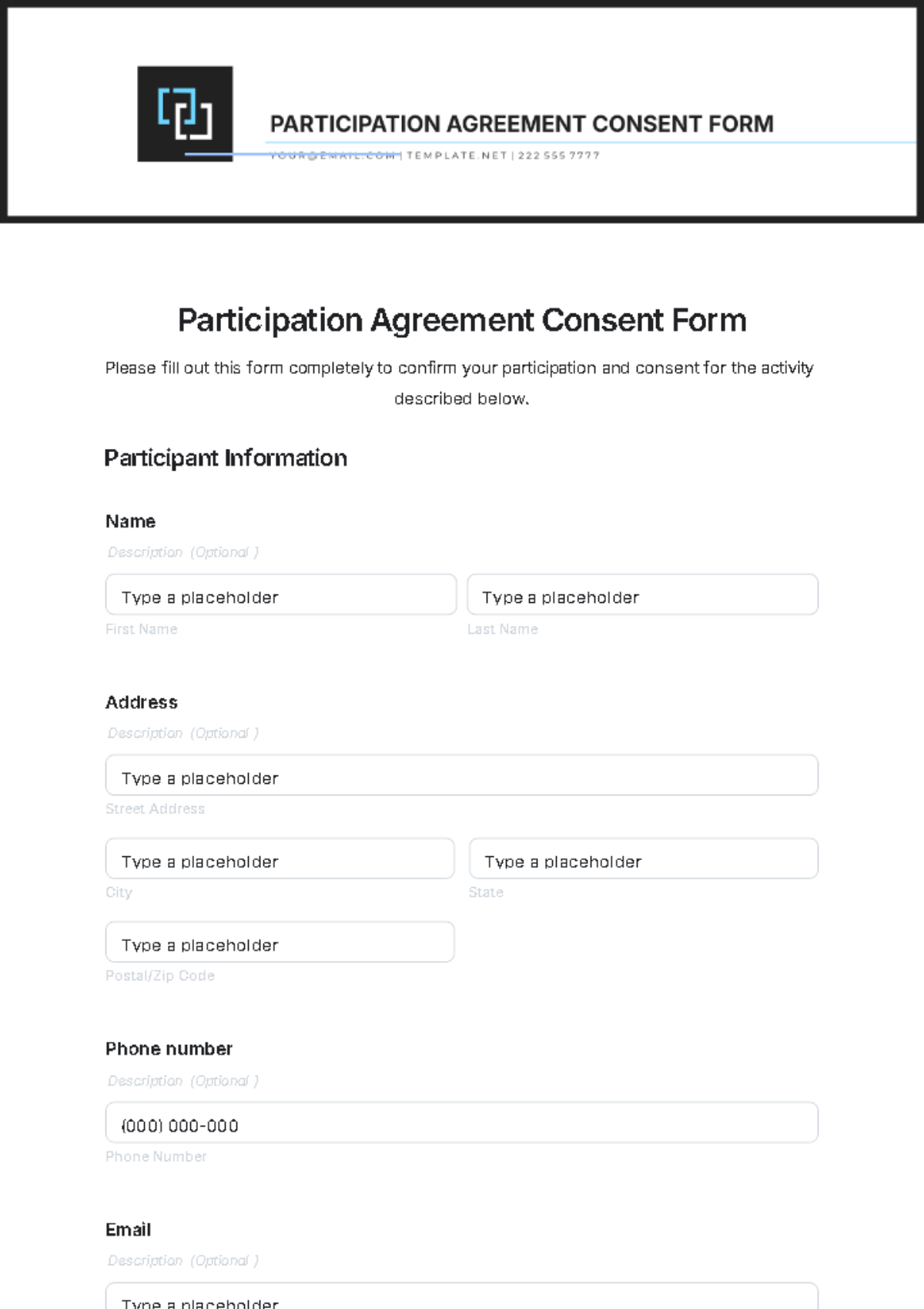 Free Participation Agreement Consent Form Template To Edit Online
