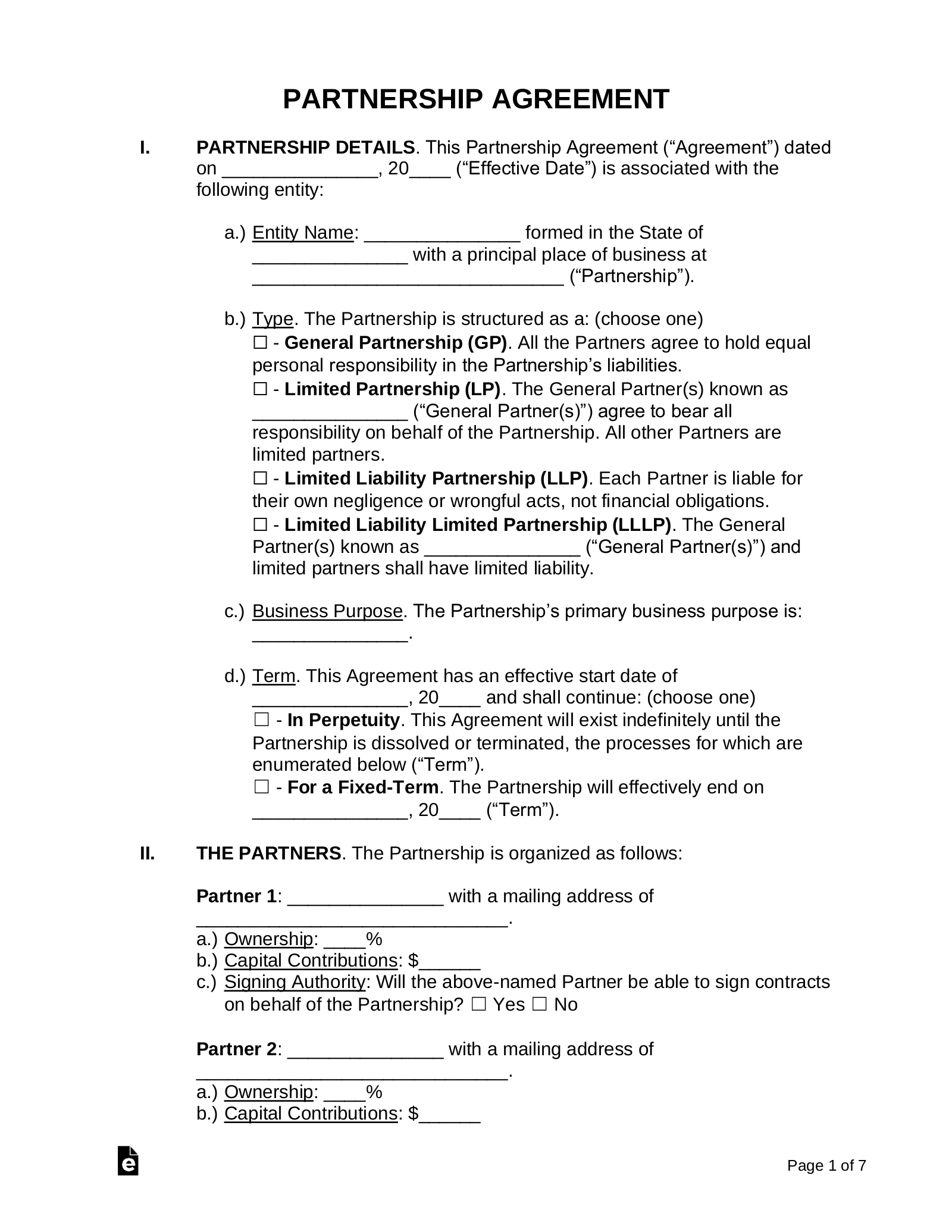 Free Partnership Agreement Templates 5 PDF Word EForms Free Partnership Agreement Templates 5 PDF Word EForms