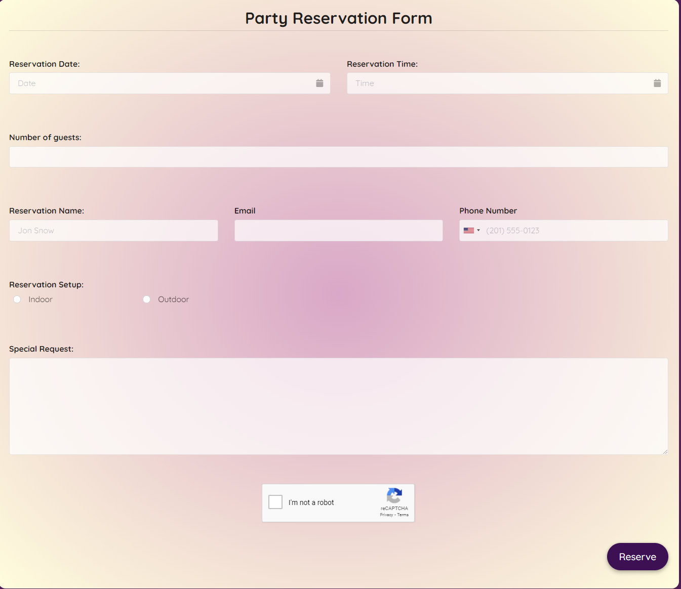 Free Party Reservation Form Template Formplus
