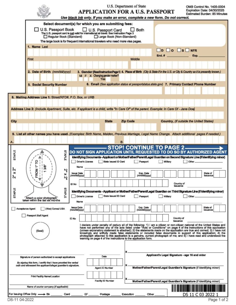 Free Passport Application Form DS 11 Apply For A New Passport PDF EForms
