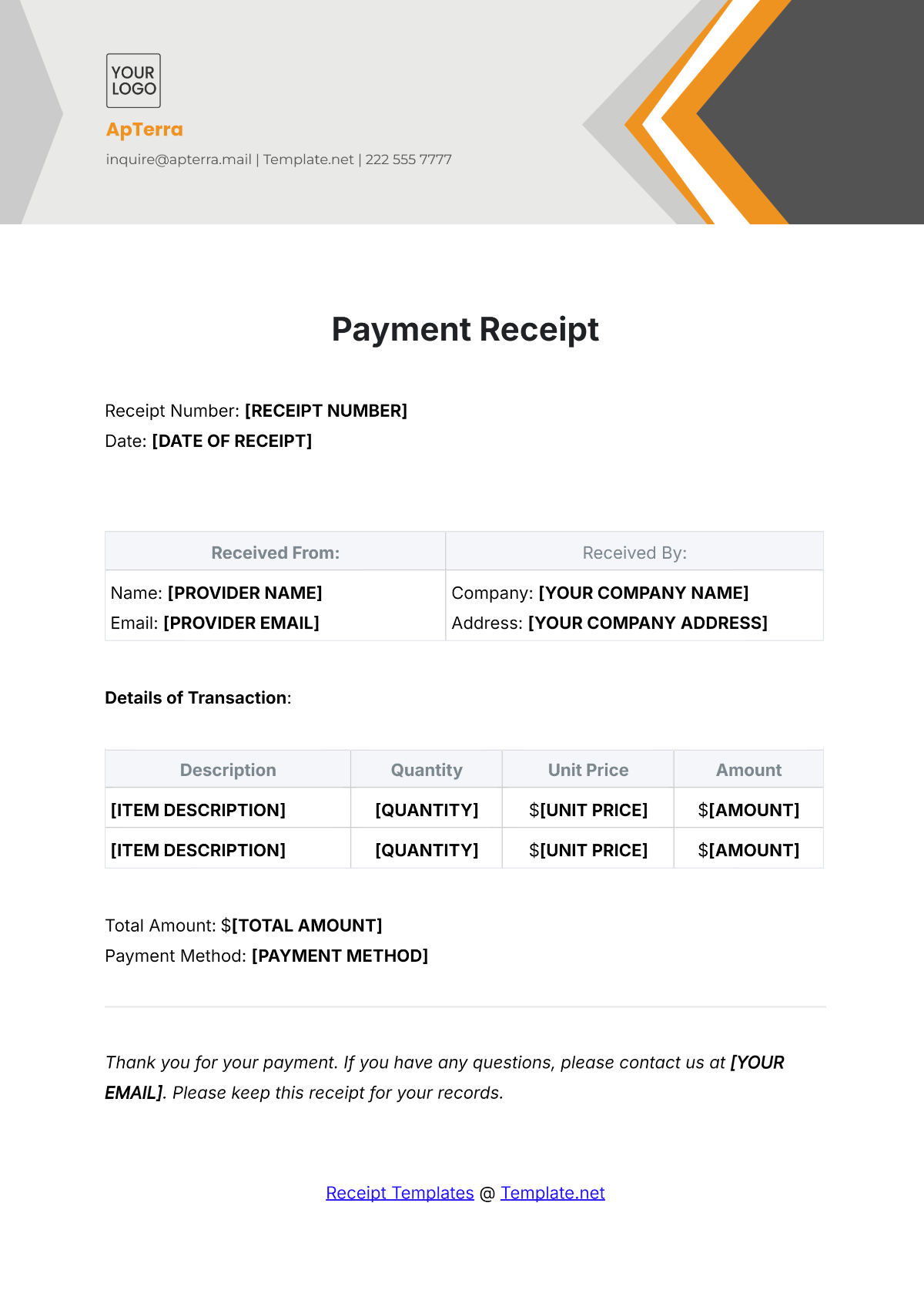 Free Payment Receipt Templates Editable And Printable